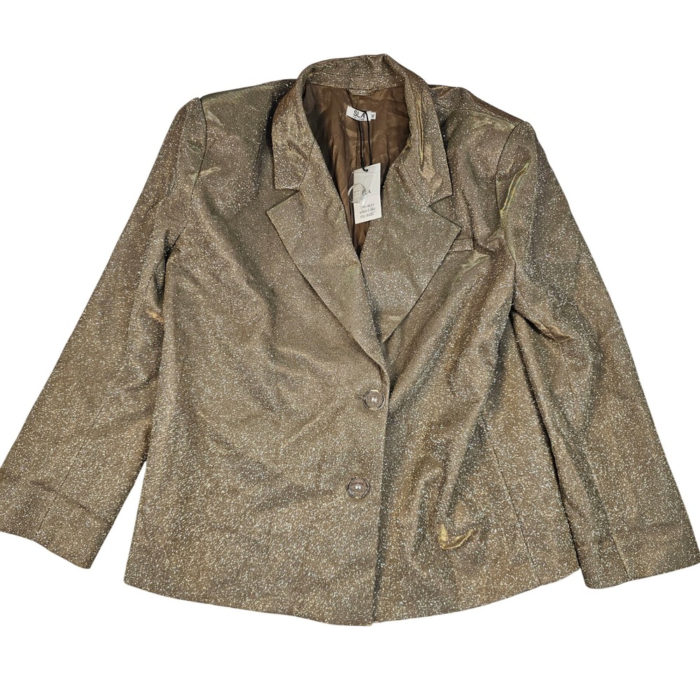 SLA The Label Gold Glitter Metallic Oversized Blazer Jacket XL NWT New